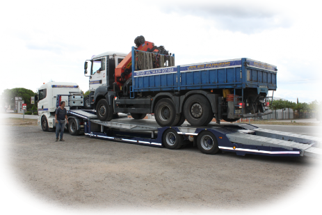 camion 3 ejes con pluma cargado en Gondola Pavelli